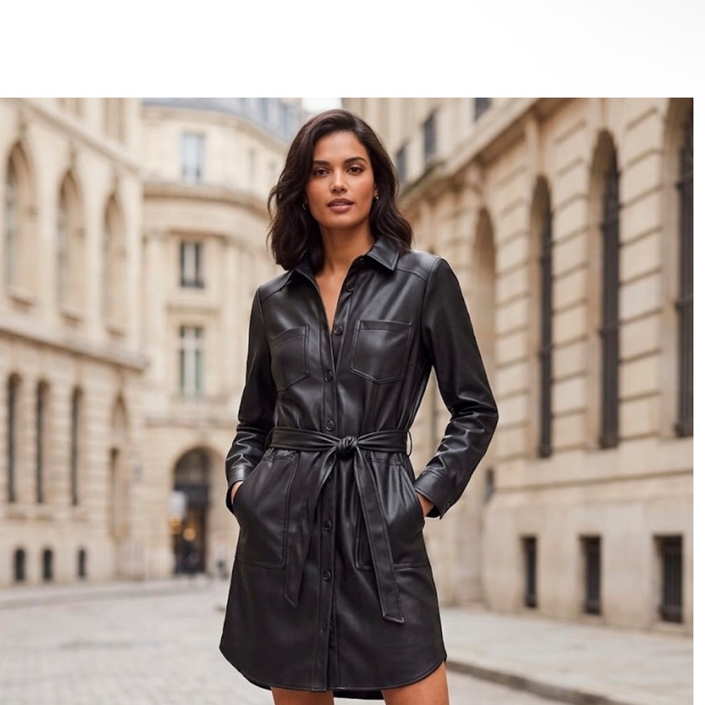 LOFT Black Vegan Leather Tie-Waist dress NWT